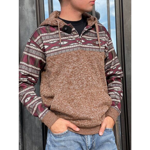 Hooey Other - Hooey Jimmy Southwestern Aztec Henley Hoodie Large Western Rodeo Cowboy Outdoor